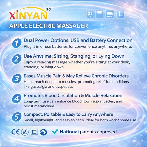 XINYAN Apple Electric Massager XY-999 | Mini Handheld Body Massager | 360° Rotating Head | USB & Battery Powered | Portable Muscle Relaxation for Neck, Shoulder, Back, Legs