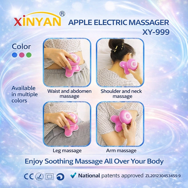 XINYAN Apple Electric Massager XY-999 | Mini Handheld Body Massager | 360° Rotating Head | USB & Battery Powered | Portable Muscle Relaxation for Neck, Shoulder, Back, Legs