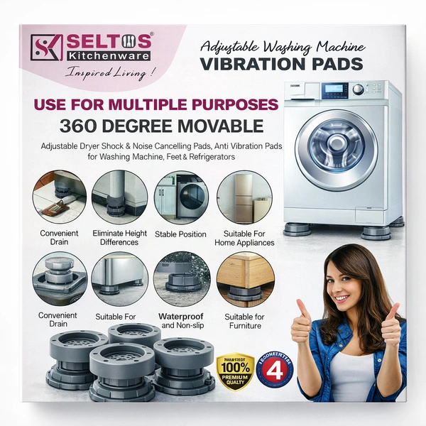 SELTOS Adjustable Washing Machine Vibration Pads (Set of 4) | Anti-Vibration & Noise Reduction Feet | 360° Movable Height Adjustable Stand for Washing Machine, Refrigerator & Furniture