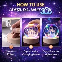 Crystal Ball Night Light 3D LED Lamp with Wooden Base – Laser Engraved Flamingo Design, USB Powered Decorative Bedside Lamp for Bedroom, Living Room & Gift
