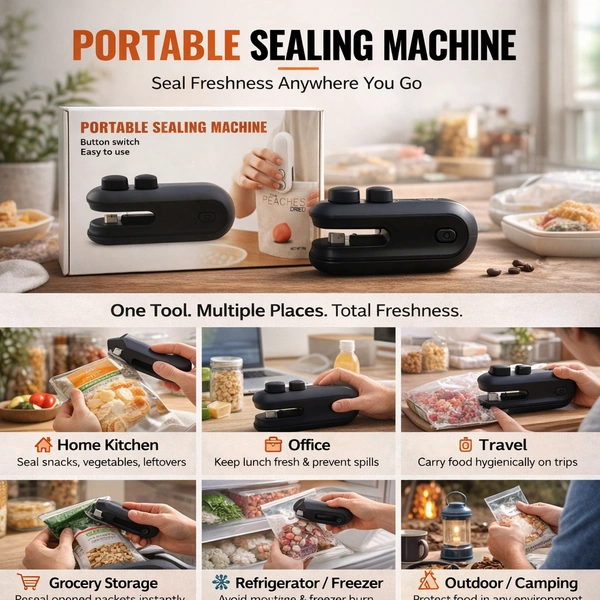 Portable Mini Bag Sealing Machine with Button Switch – Easy to Use Heat Sealer for Food Storage, Snack Bags & Plastic Packaging (Compact & Handheld)
