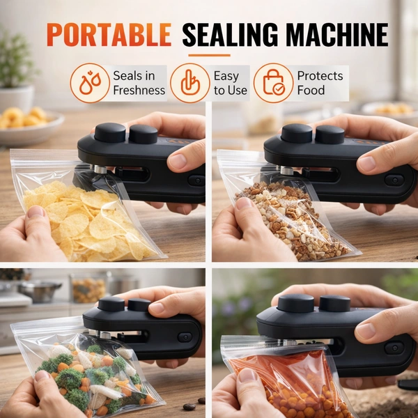 Portable Mini Bag Sealing Machine with Button Switch – Easy to Use Heat Sealer for Food Storage, Snack Bags & Plastic Packaging (Compact & Handheld)