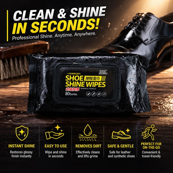 Shoe Shine Wipes (80 series) – Instant Shoe Cleaning & Polishing Wet Wipes | Quick Shine, Dirt Removal, Travel-Friendly Shoe Care for Leather & Synthetic Shoes