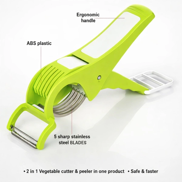 Famous Multi Vegetable & Fruit Cutter with Peeler | Stainless Steel 5-Blade Slicer | Ergonomic Handle | Ideal for Carrot, Banana, Radish, Okra & More