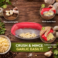 Sugam Smooth Garlic Press | Stainless Steel Blade Garlic Crusher & Mincer | Easy Rocking Garlic Chopper Tool | Rust-Proof Kitchen Gadget (Red)