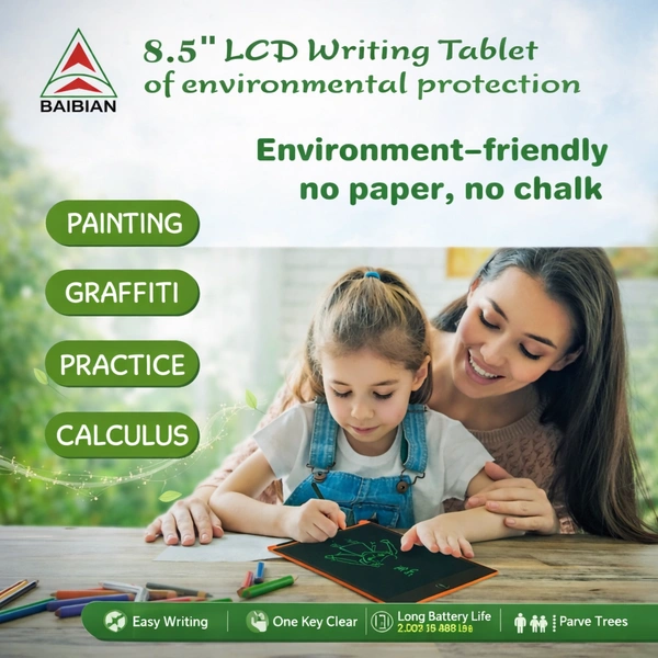 BAIBIAN 8.5 Inch LCD Writing Tablet for Kids & Adults | Eco-Friendly Digital Drawing Pad | Reusable E-Writer Board with Stylus | Paperless Doodle & Learning Tablet (Multicolor)
