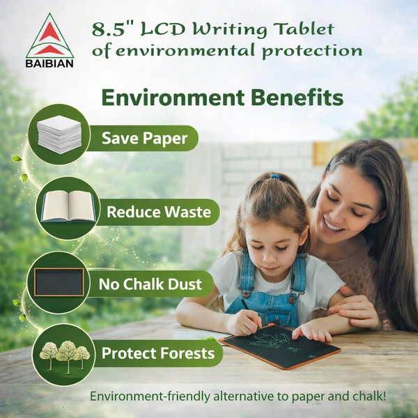 BAIBIAN 8.5 Inch LCD Writing Tablet for Kids & Adults | Eco-Friendly Digital Drawing Pad | Reusable E-Writer Board with Stylus | Paperless Doodle & Learning Tablet (Multicolor)