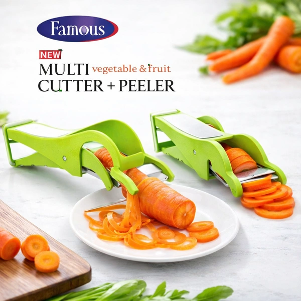 Famous Multi Vegetable & Fruit Cutter with Peeler | Stainless Steel 5-Blade Slicer | Ergonomic Handle | Ideal for Carrot, Banana, Radish, Okra & More