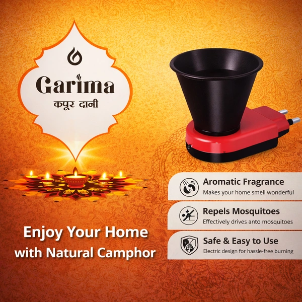 Garima Electric Camphor Burner (Kapoor Dani) | Plug-in Air Freshener & Mosquito Repellent | Temperature Control | Short Circuit Protection | Made in India