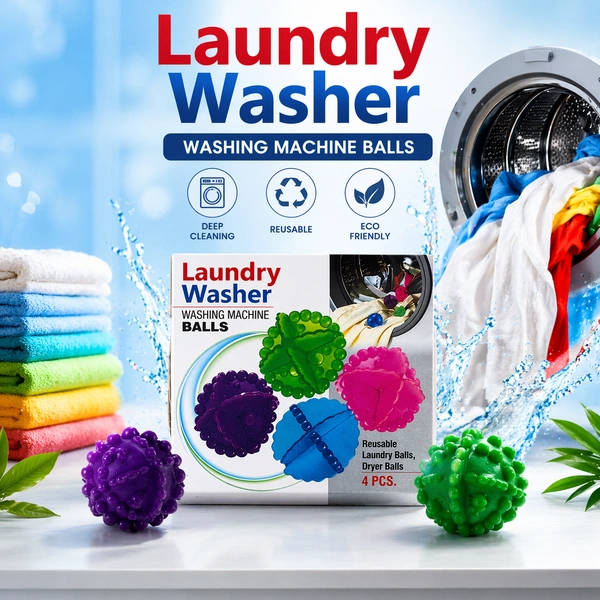 Laundry Washer Balls (Pack of 4) | Reusable Washing Machine Balls | Eco-Friendly Dryer Balls | Fabric Softener & Cleaning Booster | Anti-Tangle Laundry Balls for Clothes