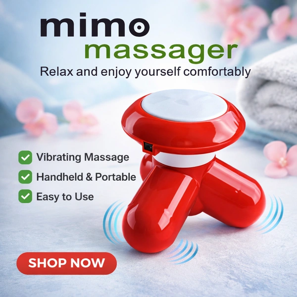 Mimo Mini Electric Massager XY3199 | Portable Handheld Body Massager | 3 AAA Battery Operated | Soft-Touch 3 Head Vibrating Massager for Neck, Shoulder, Back & Full Body Pain Relief