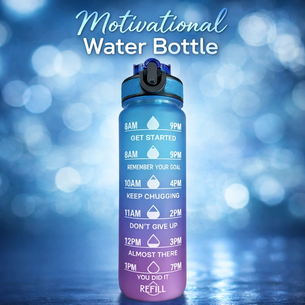 Motivational Water Bottle 1L with Time Marker – Leakproof Gradient Fitness Bottle with Flip Lid – Free Daily Water Tracker for Gym, Office & Outdoor (Blue-Purple)
