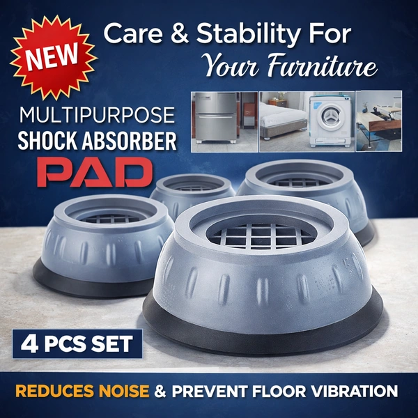Multipurpose Shock Absorber Pads for Washing Machine & Furniture (4 Pcs Set) | Anti-Vibration, Anti-Slip Rubber Base | Noise Reduction & Floor Protection for Appliances, Beds, Refrigerators