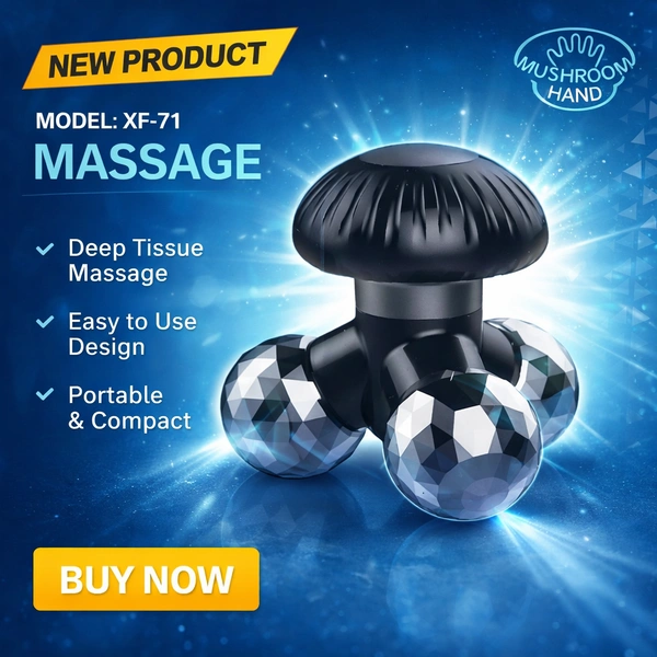Mushroom Hand Massager XF-71, 360° Deep Tissue Body Massager with Rolling Balls, Portable Handheld Muscle Relaxer for Neck, Shoulder, Back, Legs & Feet, Battery/USB Powered