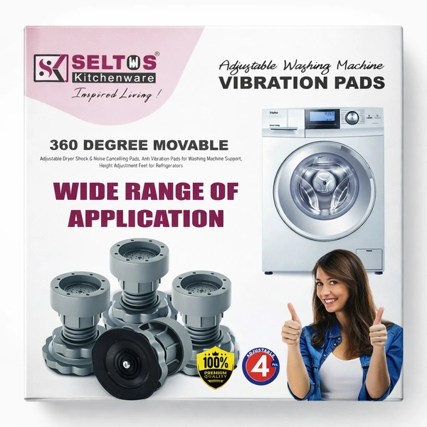 SELTOS Adjustable Washing Machine Vibration Pads (Set of 4) | Anti-Vibration & Noise Reduction Feet | 360° Movable Height Adjustable Stand for Washing Machine, Refrigerator & Furniture