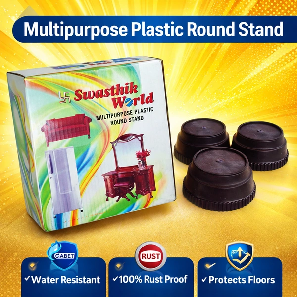 Swasthik World Multipurpose Plastic Round Stand for Furniture | Water Resistant, Rust Proof Floor Protectors | Heavy Duty Furniture Riser Pads for Bed, Sofa, Wardrobe (Set of 4)