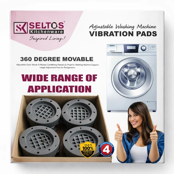 SELTOS Adjustable Washing Machine Vibration Pads (Set of 4) | Anti-Vibration & Noise Reduction Feet | 360° Movable Height Adjustable Stand for Washing Machine, Refrigerator & Furniture