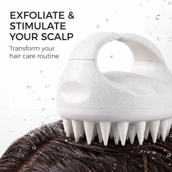 Premium Silicone Scalp Massager Brush | Soft Bristle Hair & Body Cleaning Brush | Handheld Shower Scrubber for Deep Cleansing & Relaxation (White)