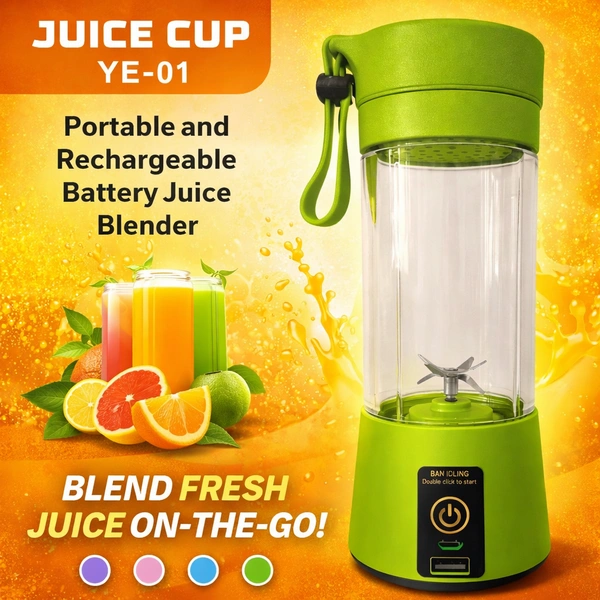 Portable Rechargeable Juice Blender YE-01, USB Electric Mini Juicer Cup 380ml, 2000mAh Battery, Personal Smoothie Maker with Stainless Steel Blades for Travel, Gym & Kitchen