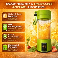 Portable Rechargeable Juice Blender YE-01, USB Electric Mini Juicer Cup 380ml, 2000mAh Battery, Personal Smoothie Maker with Stainless Steel Blades for Travel, Gym & Kitchen