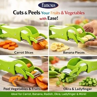 Famous Multi Vegetable & Fruit Cutter with Peeler | Stainless Steel 5-Blade Slicer | Ergonomic Handle | Ideal for Carrot, Banana, Radish, Okra & More