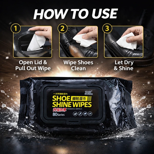 Shoe Shine Wipes (80 series) – Instant Shoe Cleaning & Polishing Wet Wipes | Quick Shine, Dirt Removal, Travel-Friendly Shoe Care for Leather & Synthetic Shoes