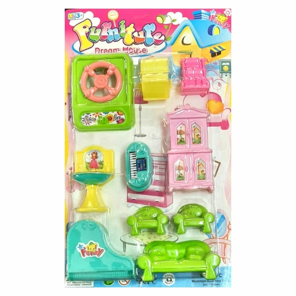 Furniture Dream House For Kids /Accessories Plastic Toy Dream House For Baby Girls - 10 Pieces Pack - R24S4