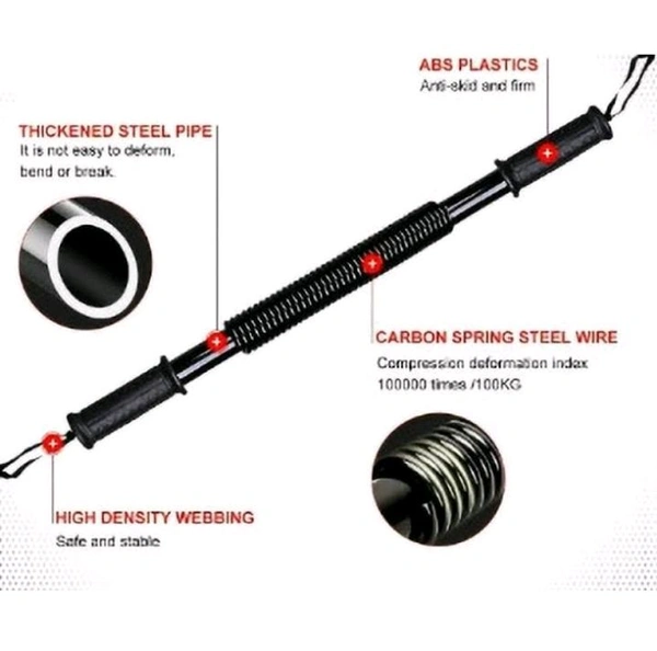 Power Twister Bar |20kg- Upper Body Exercise for Chest, Shoulder, Forearm, Bicep and Arm Strengthener | arm Exercise Equipment | arm Strength Equipment | Hand Gripper - Black, 60 Cm