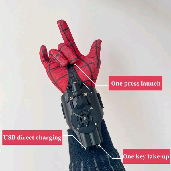 Spider Web Shooters Toy for Kids - Cool Spider Web Launcher Wrist Bracers - Fun Gift for Christmas Birthday, Electric Reel-in String Shooter - Real Silk Superhero Role-Play - Ideal for Men and Kids - Red, 8 Cm