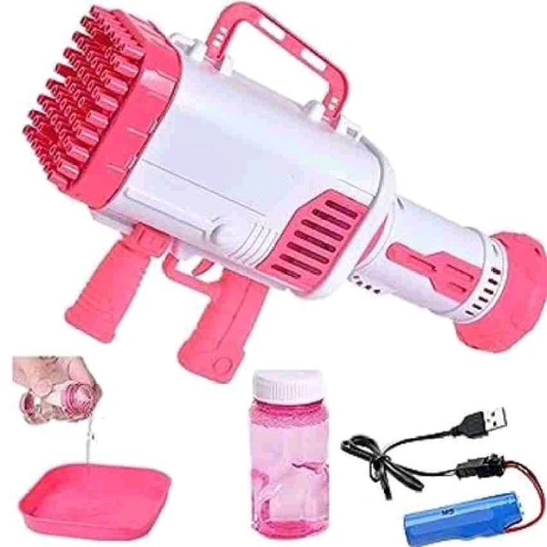 Bubble Gun Bubble Gun for Kids, Bubble Blaster 5000+ Bubbles Per Min Automatic Bubble Machine with LED Lights Bubble Blower with Rechargeable Battery for Parties Outdoor - Pink - Red, 30 Inch