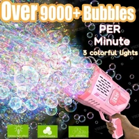 Bubble Gun Bubble Gun for Kids, Bubble Blaster 5000+ Bubbles Per Min Automatic Bubble Machine with LED Lights Bubble Blower with Rechargeable Battery for Parties Outdoor - Pink - Red, 30 Inch
