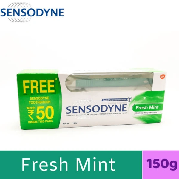 Sensodyn Fresh Mint Toothpaste 150gm (1 Toothbrush Free Mrp 50) - Green, 150gm, Fresh Mint