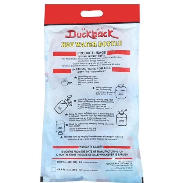 Duckback Pure Rubber Hot Water Beg (2litre) Pain Relief - Red, 2 litre