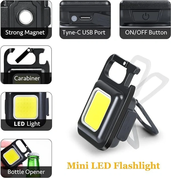 COB Keychain Rechargeable Light - Black