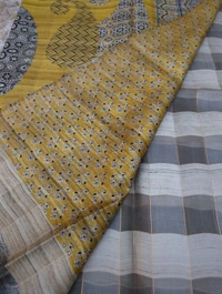 Pure Handloom Kora Tusser Designer  - Gray