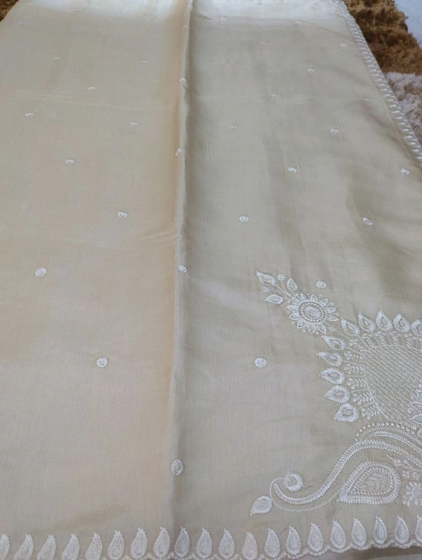 Mushru Tusser Embroidery  - Bone