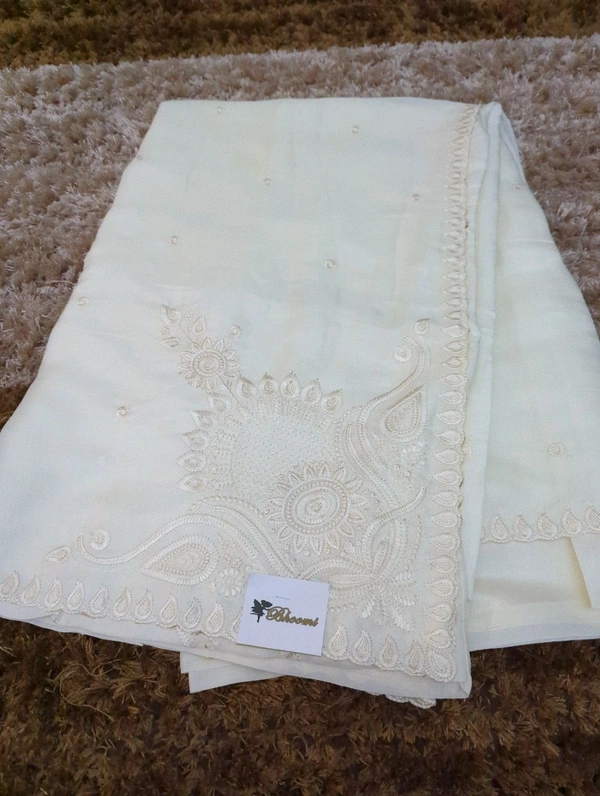 Mushru Tusser Embroidery  - White