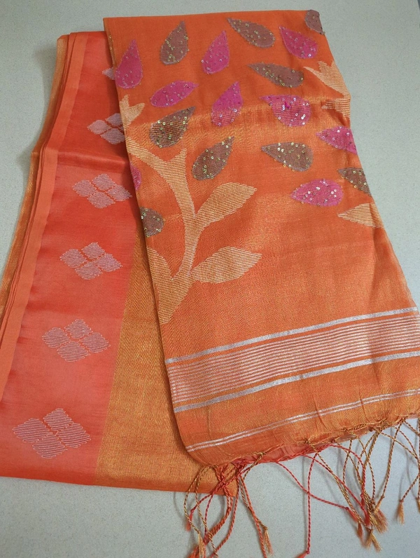 Pure Muslin Jamdhani  - orange