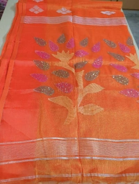 Pure Muslin Jamdhani  - orange