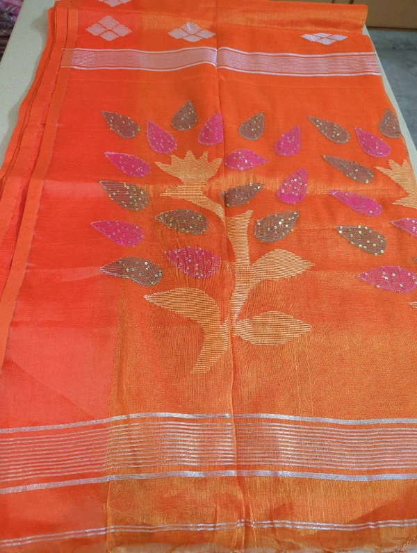 Pure Muslin Jamdhani  - orange