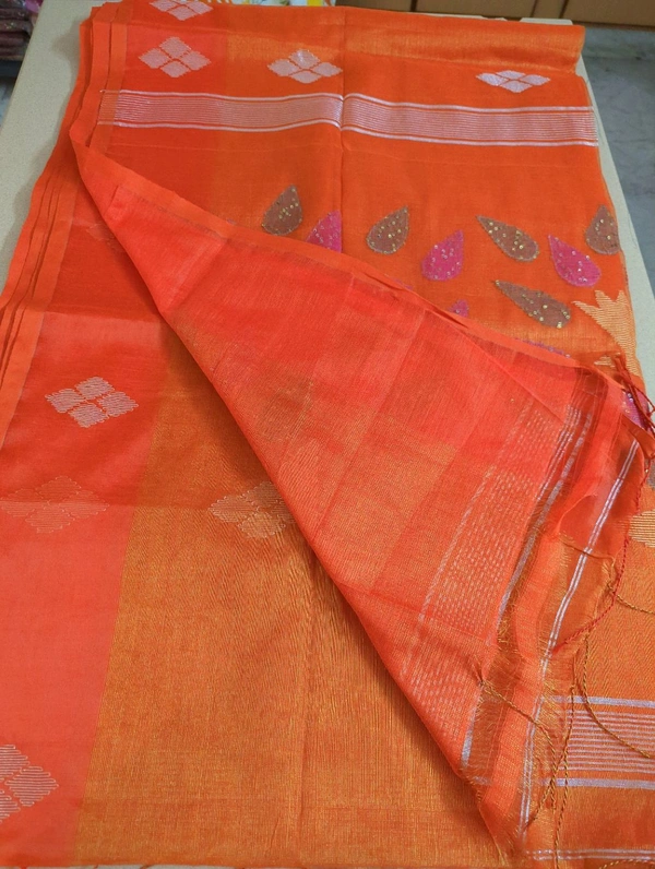 Pure Muslin Jamdhani  - orange