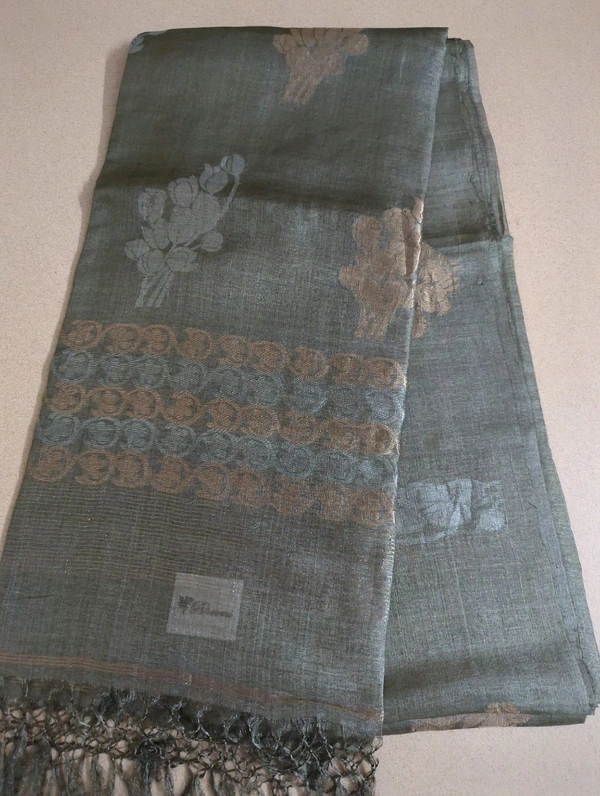 Pure Handloom Tusser Jamdhani - Gray