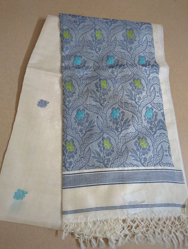 Pure Handloom Tusser Jamdhani  - White