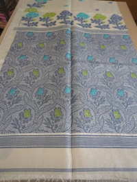 Pure Handloom Tusser Jamdhani  - White