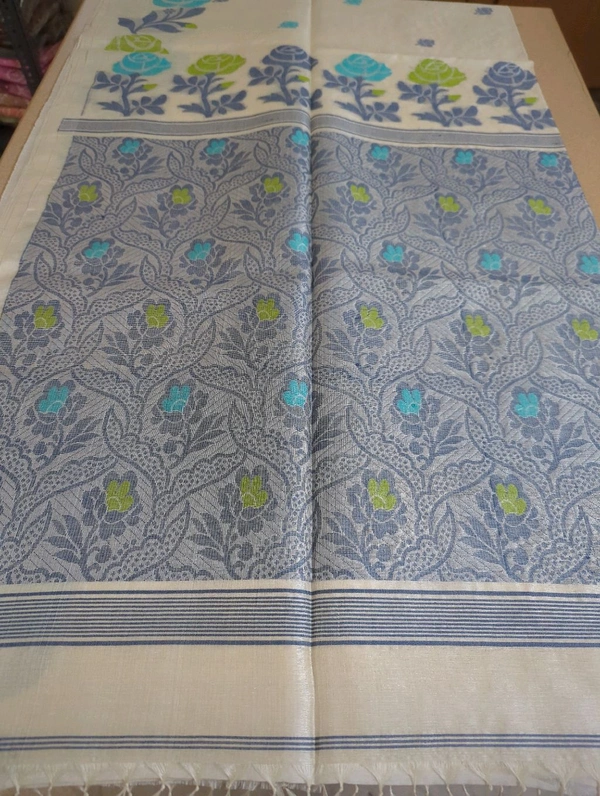 Pure Handloom Tusser Jamdhani  - White