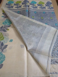Pure Handloom Tusser Jamdhani  - White