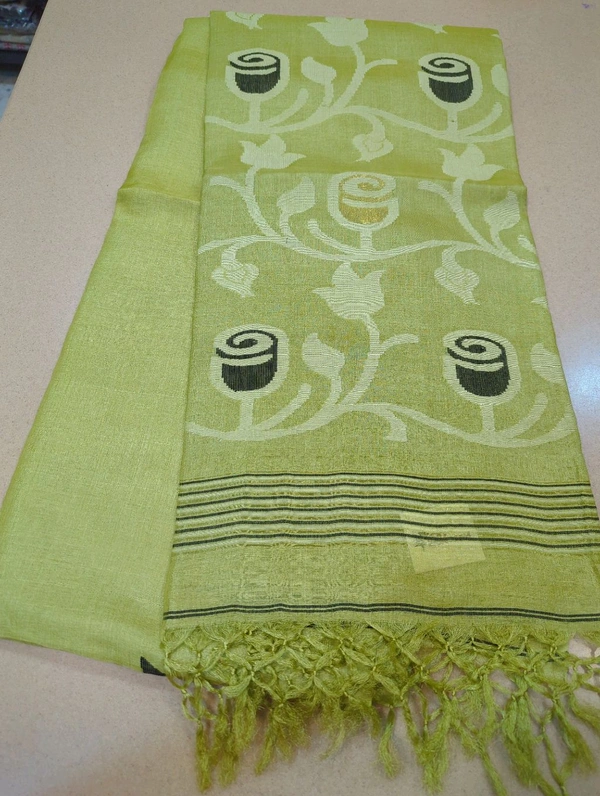 Pure Handloom Tusser Jamdhani - Mint Green