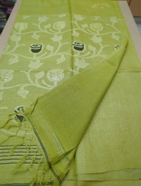 Pure Handloom Tusser Jamdhani - Mint Green