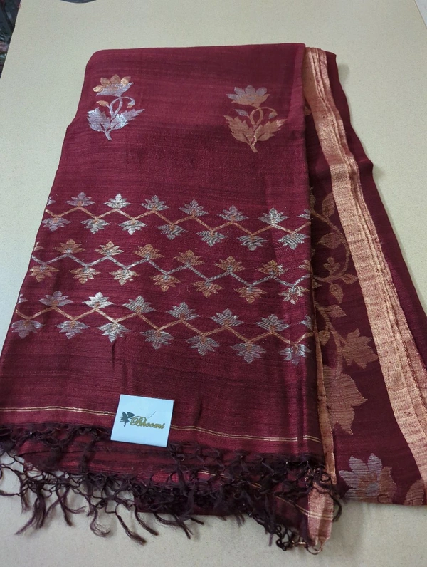 Pure Handloom Matka Designer  - Maroon