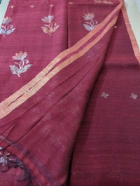 Pure Handloom Matka Designer  - Maroon